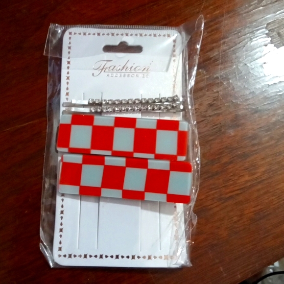 checkerboard hair clips with matching bobby pins multi colors available - Picture 1 of 3
